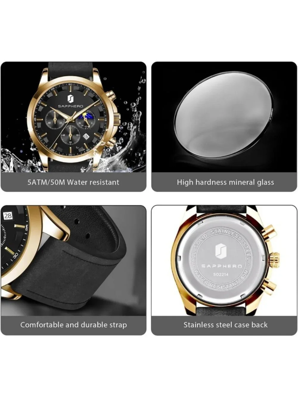 Stylish Men's Waterproof Chronograph Watch - Luminous Date, Elegant Leather Gift